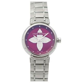 LOUIS VUITTON TAMBOUR FOREVER Q UHR121F 28 MM STAHL DIAMANTUHR Silber