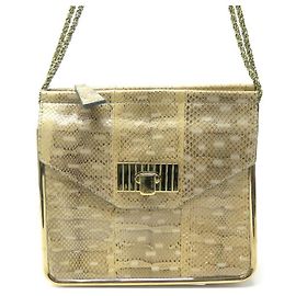 Chloé CHLOE SALLY HANDTASCHE AUS PYTHON LEDER GOLD METALL KETTENTASCHE Beige