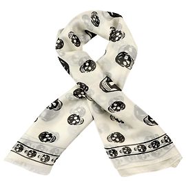alexander mcqueen, lenço de seda crânio, branco, preto Branco