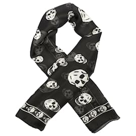 Alexander Mcqueen-alexander mcqueen Skull silk scarf black white-Black