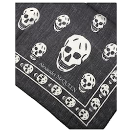 Alexander Mcqueen-alexander mcqueen Skull silk scarf black white-Black