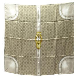 sciarpa gucci nuova 1875 MONOGRAMMA QUADRATO IN SETA MARRONE GG 70 Nuova sciarpa Marrone