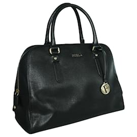 Furla-Black Textured Leather Handbag-Black