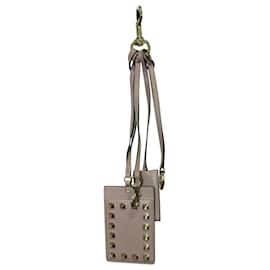 Valentino-Rockstud Leather Key Ring and Card Holder-Flesh