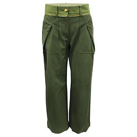 Sacai Calça Verde Oliva com Alça Dourada Verde