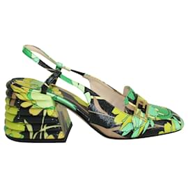 Fendi-Green Print Wide Heel Slingback Shoes-Green