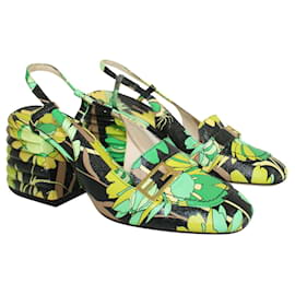 Fendi-Green Print Wide Heel Slingback Shoes-Green