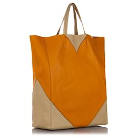 Céline-Celine Orange Vertical Coeur Cabas Tote Bag-White,Orange