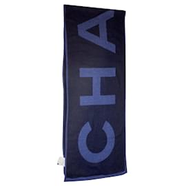 Chanel-Chanel New Cashmere & Silk Scarf-Preto,Azul marinho