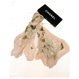Chanel Large silk square Camellias Pink