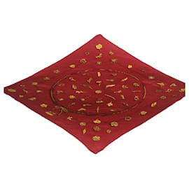 Hermès-HERMES Pleated Scarf Silk Red Auth 25451-Red