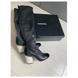 Chanel-Chanel Oberschenkel Stiefel-Schwarz