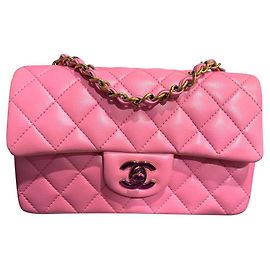 Mini bolsa retângulo atemporal Chanel Pink Rosa