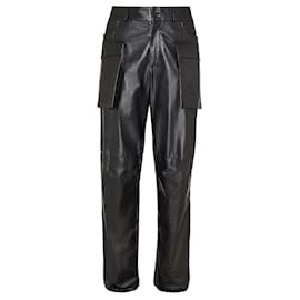 Salvatore Ferragamo-new black leather cargo pants 48 It-Black