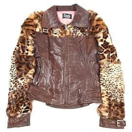 Dolce & Gabbana-[Used] DOLCE & GABANNA Animal Pattern Rabbit Fur Jacket Embossed with Genuine Leather-Brown