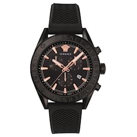 Versace-V-Chrono Silicone Watch-Black