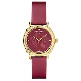 Versace-Safety Pin Leather Watch-Golden,Metallic