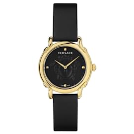 Versace-Safety Pin Leather Watch-Golden,Metallic