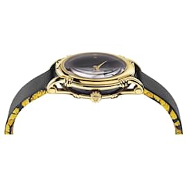 Versace-Safety Pin Leather Watch-Golden,Metallic
