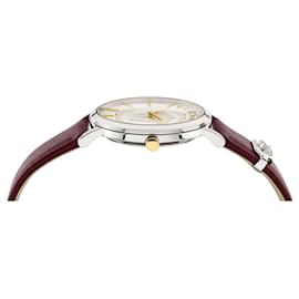Versace-V-Essential Leather Watch-Silvery,Metallic