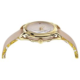 Versace-Safety Pin Leather Watch-Golden,Metallic