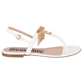 Moschino Sandali con ciondoli in pelle con logo Nero
