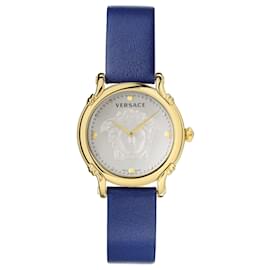 Versace-Safety Pin Leather Watch-Golden,Metallic