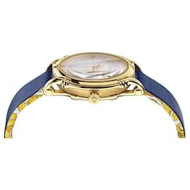 Versace-Safety Pin Leather Watch-Golden,Metallic