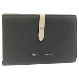 Céline-CELINE Large Strap Wallet Leather Black Auth ai152-Black