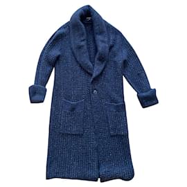 Chanel-Manteau long en maille-Bleu Marine