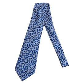 Hermès-[Usado] Gravata HERMES Casual Cool Azul de Seda Masculina-Azul