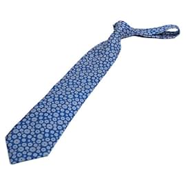 Hermès-[Usado] Gravata HERMES Casual Cool Azul de Seda Masculina-Azul