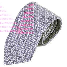 Hermès-[Usado] Gravata de seda rosa com padrão anel branco HERMES-Rosa