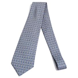 Hermès-[Usado] Gravata de seda azul elegante da HERMES-Azul