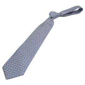 Hermès-[Usado] Gravata de seda azul elegante da HERMES-Azul