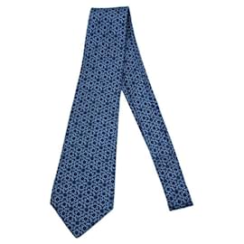 Hermès-[Usado] Gravata masculina de seda com padrão total HERMES azul-Azul