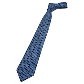 Hermès-[Usado] Gravata masculina de seda com padrão total HERMES azul-Azul