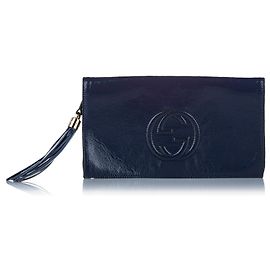 Gucci Blaue Soho Disco Lackleder Clutch Tasche Blau