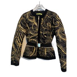 Versace black puffer jacket with gold print Black