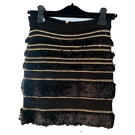Jupe Balmain en tweed noir à coutures dorées Noir