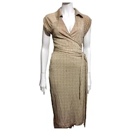 Diane Von Furstenberg-DvF Vintage Wickelkleid mit Kragen-Braun,Beige