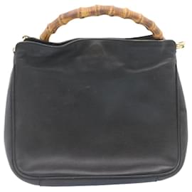 Gucci-GUCCI Bamboo Shoulder Bag Leather 2Set Black Auth fm611-Black