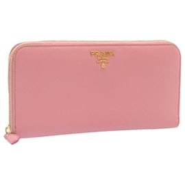 Prada-PRADA Saffiano Leather Around Zip Long Wallet Pink Auth gt1387-Pink