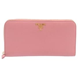 Prada-PRADA Saffiano Leather Around Zip Long Wallet Pink Auth gt1387-Pink