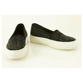 Philipp Plein-Philipp Plein black crystal embellished sneakers coffer slip on shoes sz 36-Black
