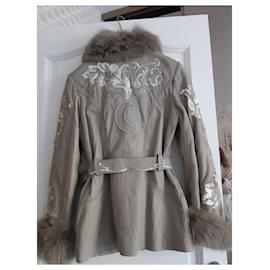 Ebène by Assuline-Leather and fur jacket-Grey