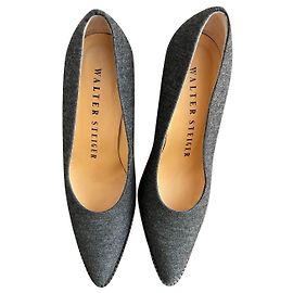 Walter Steiger Grey Flannel Leather Pumps 10cm Heels Grey