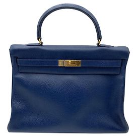 Hermès Kelly 35 Hardware de ouro ,  Com alça de ombro, cadeado e chaves Azul