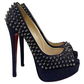 CHRISTIAN LOUBOUTIN Lady Peep Spikes Denim Silver Pumps Heels Multiple colors