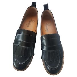Flamingos Platform Moccasins Black Leather Black